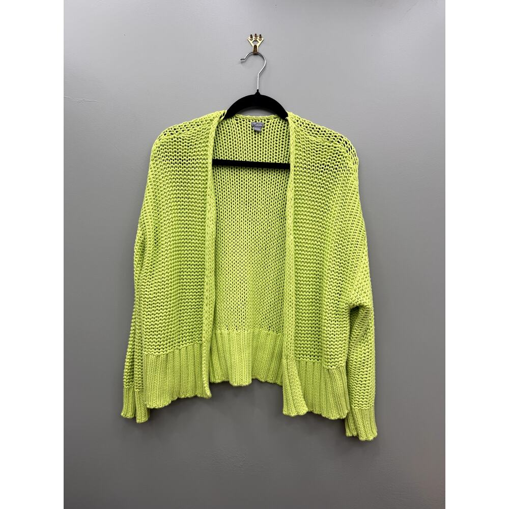Y2K Lime Green Chunky Knit Open Cardigan Neon Coastal Layering Sweater